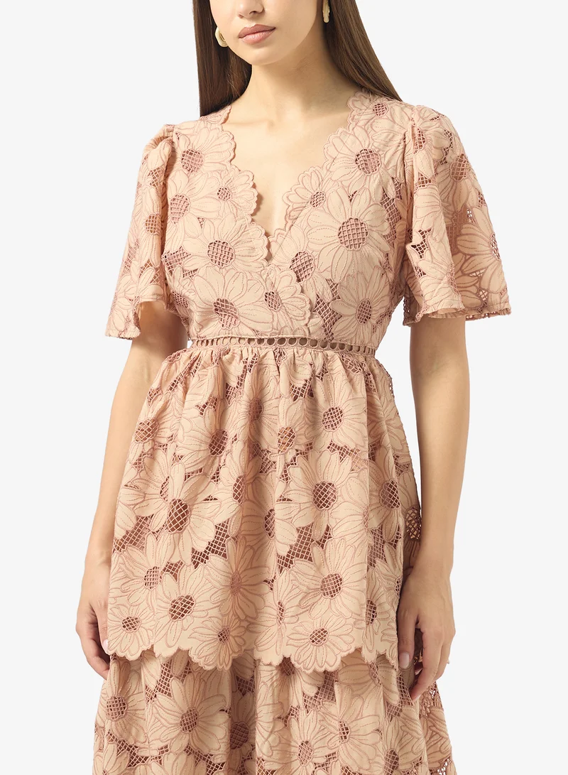 Just Me  Floral Print V-Neck Tiered Dress for Women | Best Price UAE